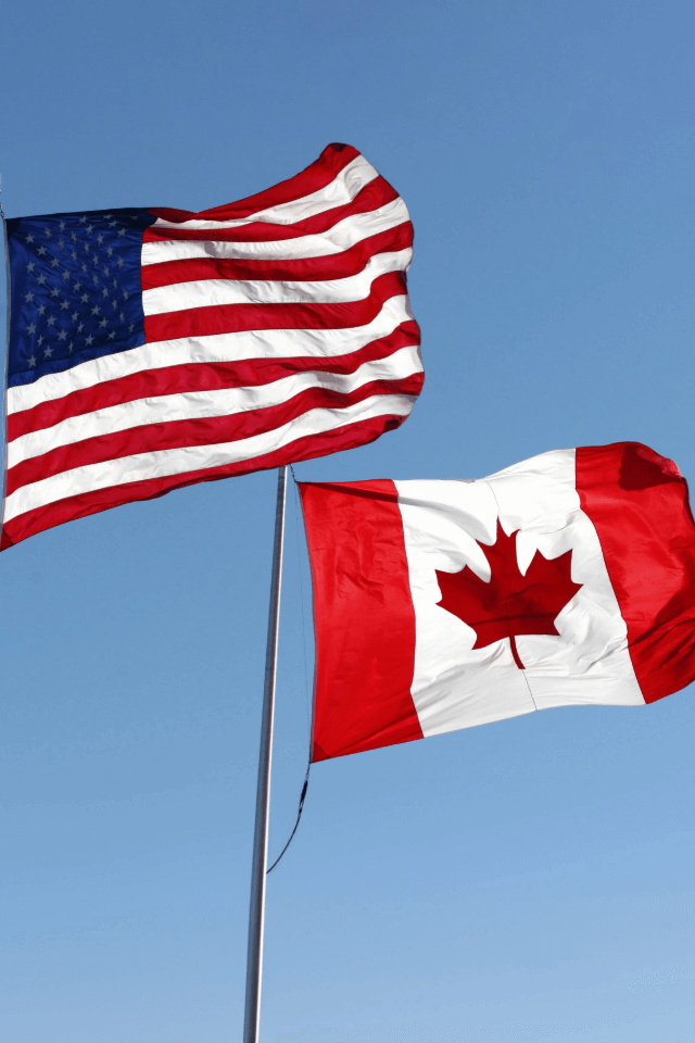 Canadian & US Flags displayed next to each other